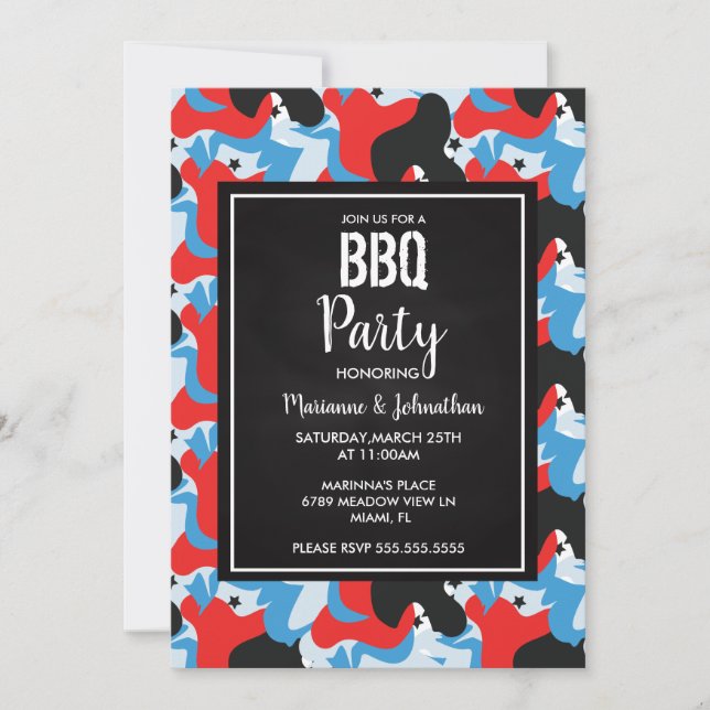 Invitation Memorial Day Stars Abstrait Cook Out Party (Devant)
