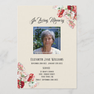 Invitation Mémorial en mémoire d'amour  Poppy Ordre de servic