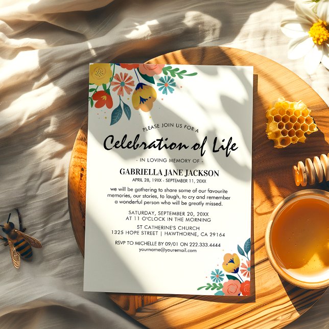 Invitation Mémorial floral coloré | Célébration de la vie (Créateur téléchargé)