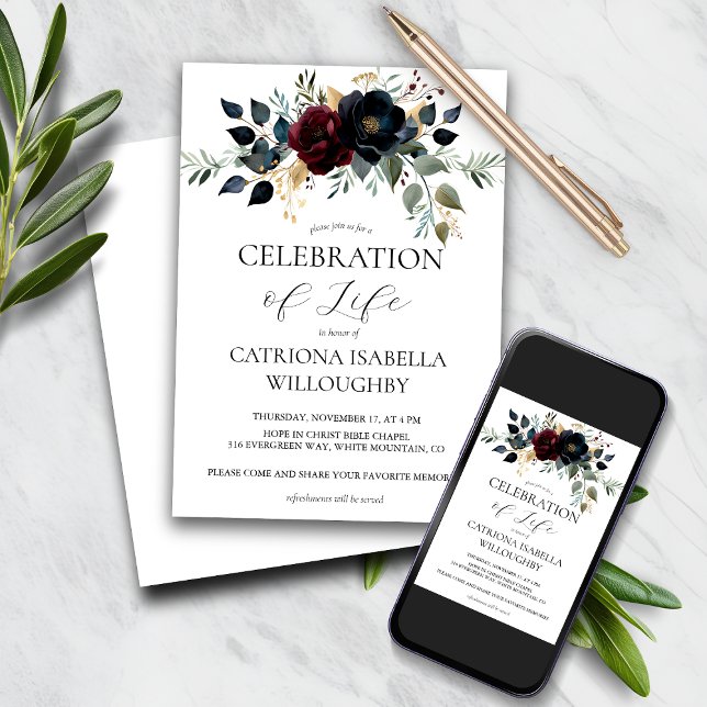 Invitation Mémorial funéraire floral de la marine de Bourgogn (Créateur téléchargé)