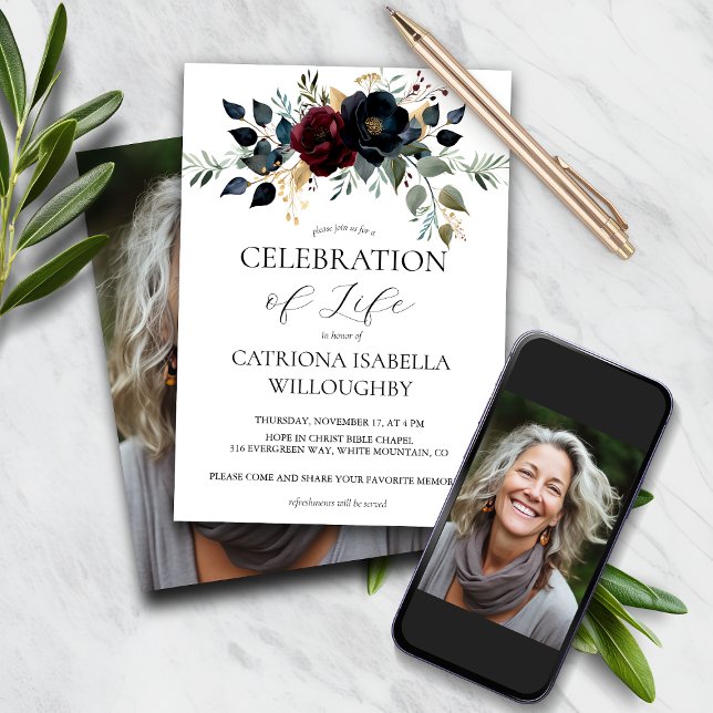 Invitation Mémorial funéraire floral de la marine de Bourgogn (Créateur téléchargé)