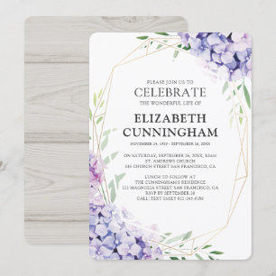 Invitation Mémorial géométrique floral de Hydrangea Lilac