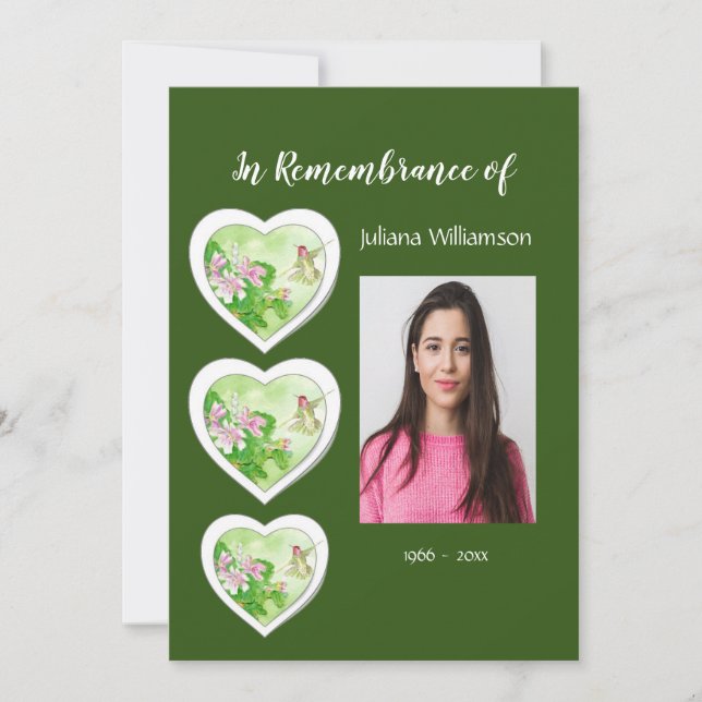 Invitation Memorial Photo Hummingbird Garden Oiseau Invitatio (Devant)