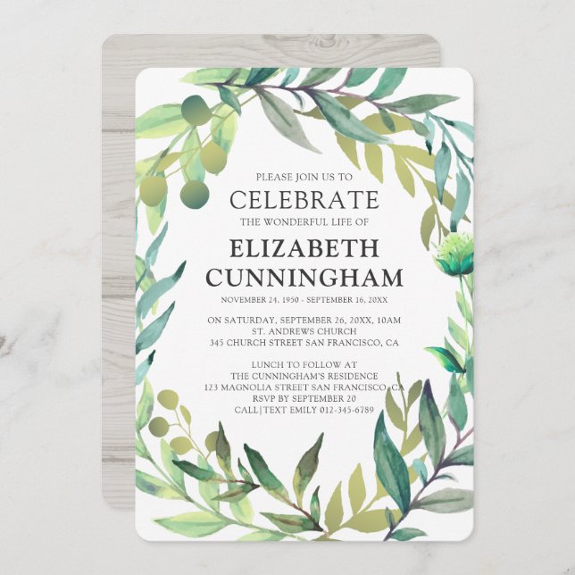 Invitation Mémorial rustique de l'aquarelle (Devant / Derrière)