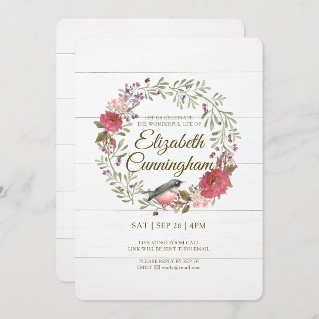 Invitation Mémorial virtuel des oiseaux de feuillage vert d'e (Devant / Derrière)