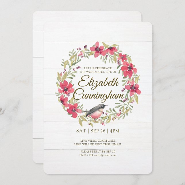 Invitation Mémorial virtuel des oiseaux de feuillage vert d'e (Devant / Derrière)