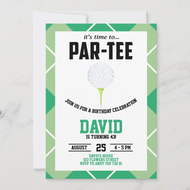 Invitation Men Golf Par-tee Anniversaire (Devant)