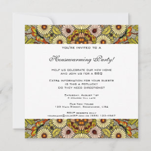 Invitation Ménage vintage, Fleurs de Jardin Papillons