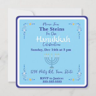 Invitation Menorah Hanukkah Bleue