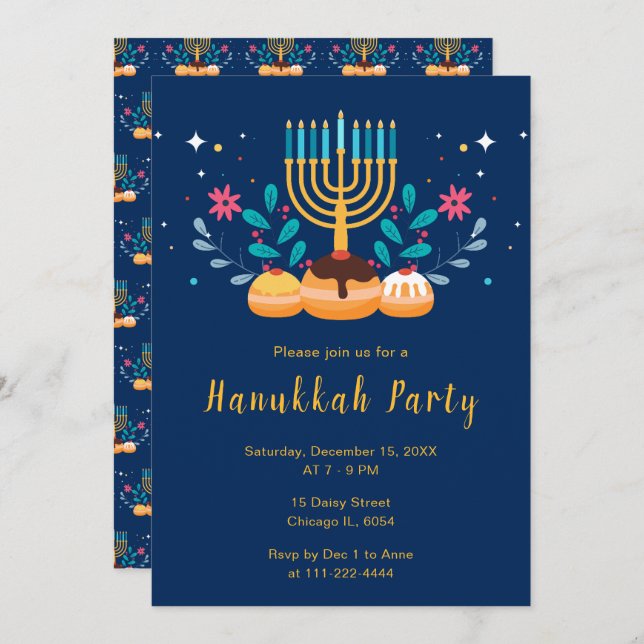 Invitation Menorah Hanukkah Party (Devant / Derrière)