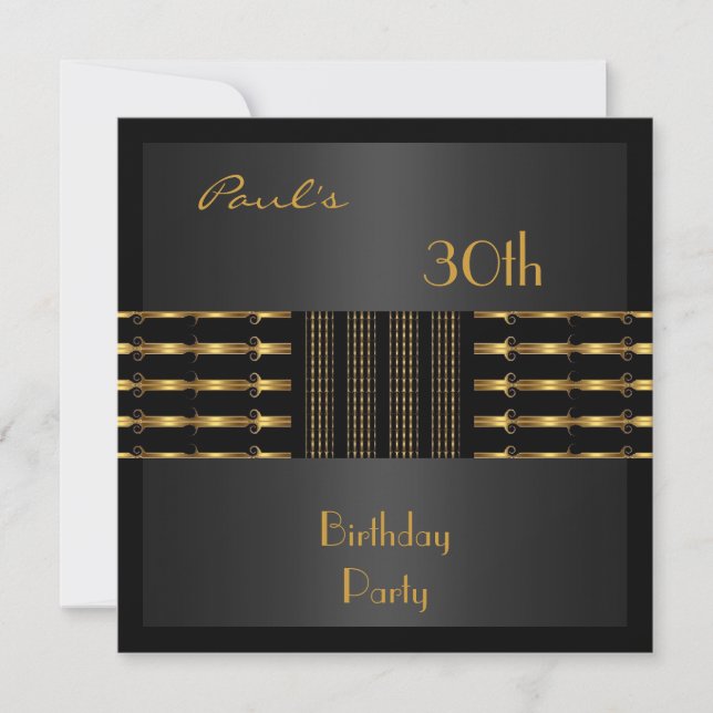 Invitation Mens 30e anniversaire fête Black Gold (Devant)