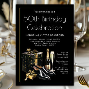 Invitation Mens Black Gold Upscale Anniversaire