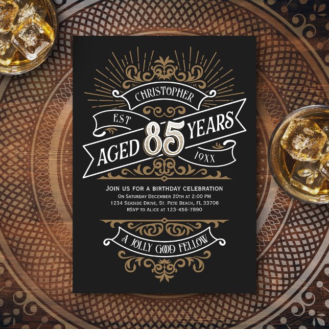 Invitation Mens Funny Whiskey 85e anniversaire (Créateur téléchargé)