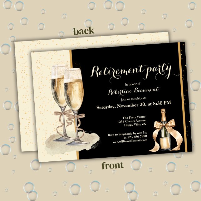 Invitation Men's Retirement Gold Black Champagne Party (Créateur téléchargé)