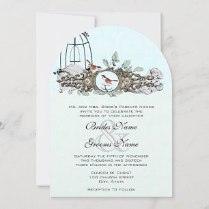 Invitation Menthe Rustique Romantique Amour Oiseau Cage à ois