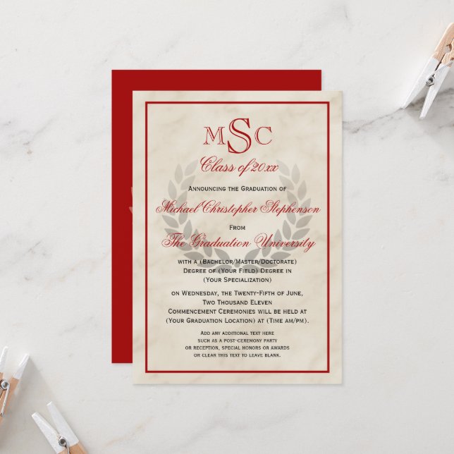 Invitation Mention d'études de l'école supérieure classique M (Devant/Arrière en situation)