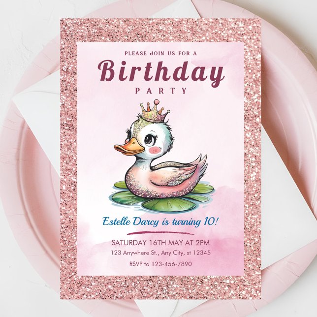 Invitation Mentions d'anniversaire de princesse canard mignon (Créateur téléchargé)