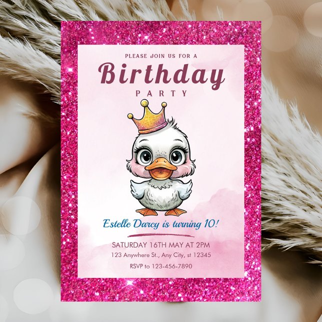 Invitation Mentions d'anniversaire de princesse canard mignon (Créateur téléchargé)