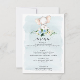 Invitation Menu Baby shower Blue Elephant
