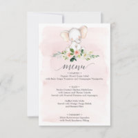 Menu Baby shower Eléphant Rose