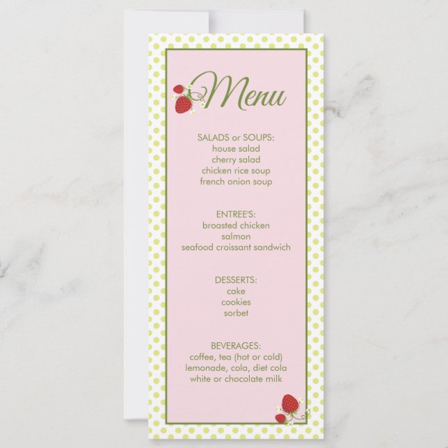 Invitation Menu Baby shower fraise (Devant)