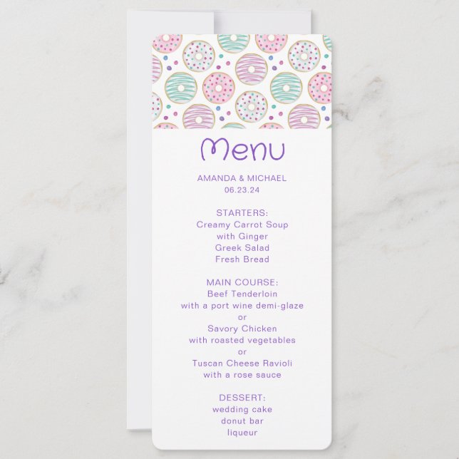 Invitation Menu Couleur Motif de beignes (Devant)
