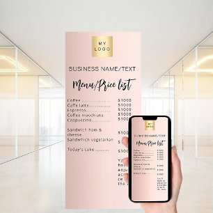 Invitation Menu d'affaires liste de prix or rose