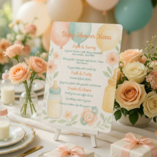 Invitation Menu de Baby Shower aux aquarelles douces