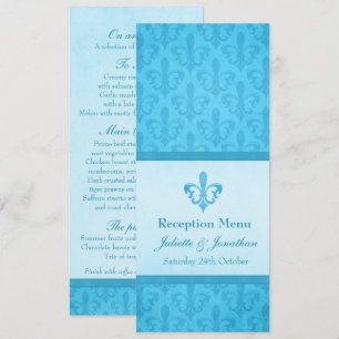 Invitation Menu de dîner de réception de mariage Blue Fleur D