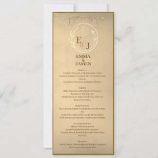 Invitation Menu de mariage à monogramme aquarelle beige chic