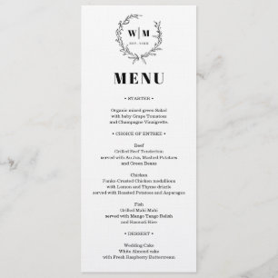 Invitation Menu de mariage à monogramme de couronne élégant