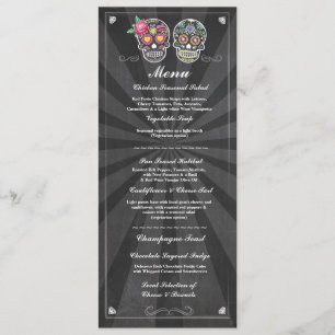 Invitation Menu de mariage à tableau noir Crânes de Sucre