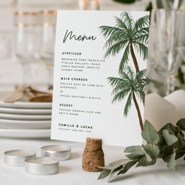 Invitation Menu de mariage aux palmiers minimaliste  (Créateur téléchargé)