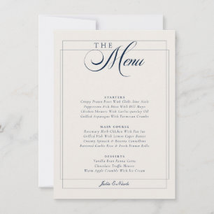 Invitation Menu de mariage classique calligraphié bleu marine