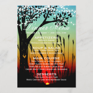 Invitation Menu de mariage du dîner au coucher du soleil avec