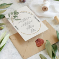 Menu de mariage élégant vert et or