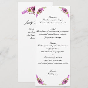 Invitation Menu de mariage floral à l'aquarelle rose et vert