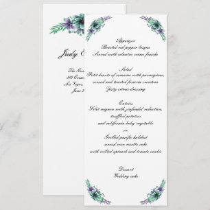 Invitation Menu de mariage floral aquarelle vert et violet 