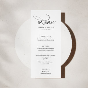 Invitation Menu de mariage minimaliste calligraphie noir et b