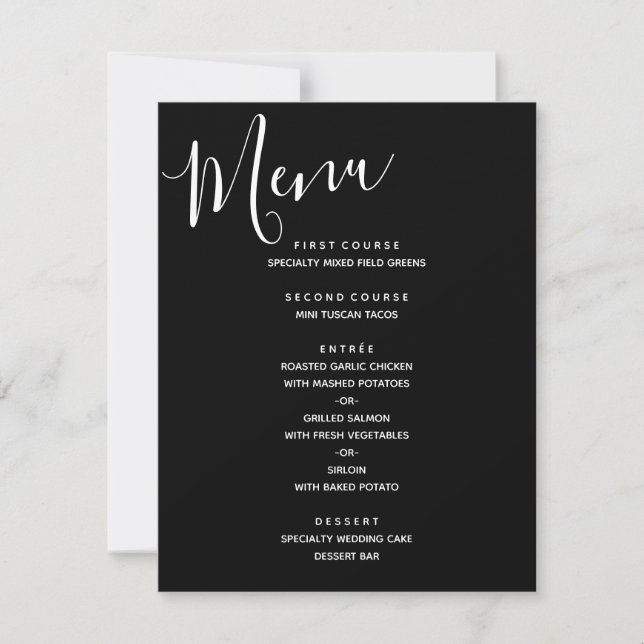 Invitation Menu de mariage moderne simple noir et blanc (Devant)
