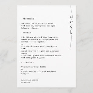 Invitation Menu de mariage ou de réception de fiançailles ou 