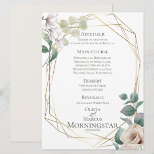 Invitation Menu de mariage   Pivoines ivoire et Magnolias ros