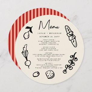 Invitation Menu de mariage rétro dessiné à la main