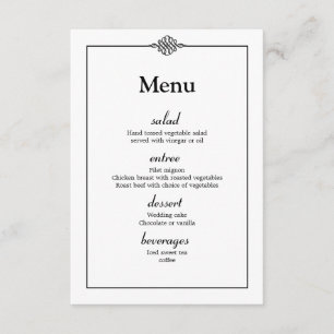 Invitation Menu de mariage simple et élégant noir et blanc