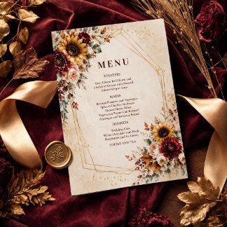 Invitation Menu de mariage tournesol Bourgogne d'automne