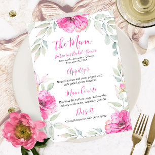Invitation Menu de Réception de Mariage Fleurs Aquarelles Ros