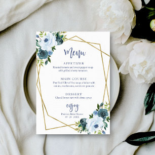 Invitation Menu de Salle de Fête de Mariage à l'Aquarelle Ble