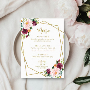 Invitation Menu de Salle de Fête de Mariage Rouge Bourgogne a