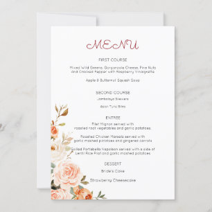 Invitation Menu d'entrée floral rose et pêche