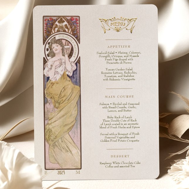 Invitation Menu Dîner Mariage Art Nouveau par Mucha (Créateur téléchargé)